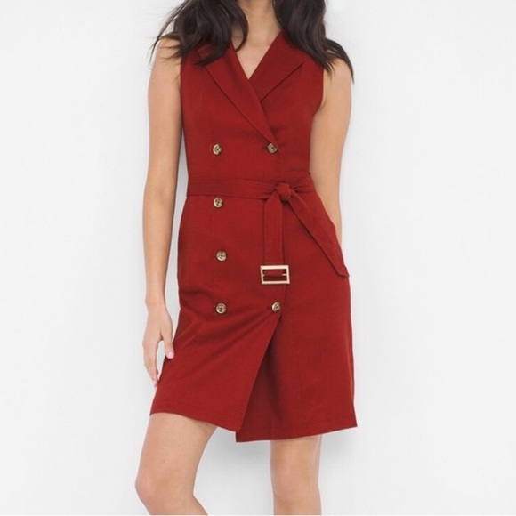 White House Black Market Double Breasted Sleeveless Trench Dress Red/Rust 00 - Picture 1 of 14